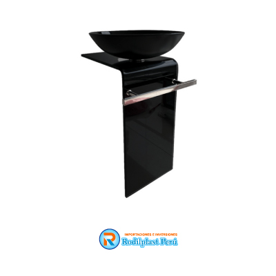 Mueble de Vidrio Negro con Base L + Bowl â 2 Piezas